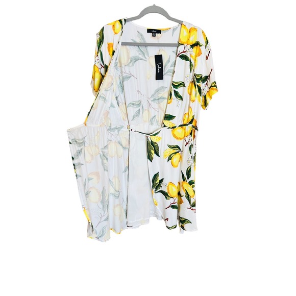 Lulus A La Tart White/ Yellow Lemon print Wrap Dress Sz XL 100% Rayon - Picture 10 of 14